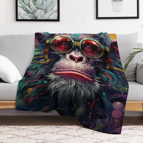Couverture motif singe impression 3D pour des soirees cocooning au canape - 3