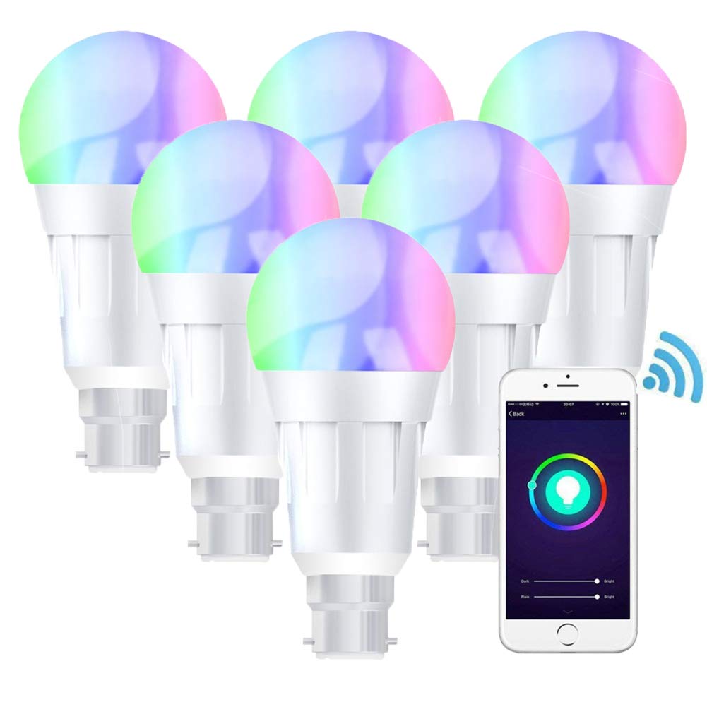Loadfckcer Smart Bulbs LED Colour Changing Light Multicolor Bulb 16 Million Colors Voice Remote Control Timer 6 Pack Dimmable E27 B22 10W(114W Equivalent),B22