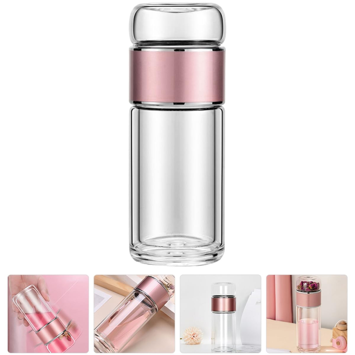 Botella Infusora de Té de Vidrio 250ml Colador y Tapa Hermética, Diseño Compacto Prueba de Fugas Adecuado para Viajes y Bolso