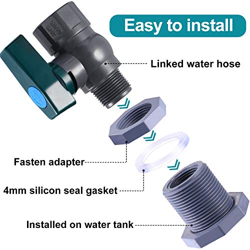 Mudder Pvc Spigot Rain Barre Faucet Kit 3/4 Inch Rain Barrel Valve With Bulkhead Fitting Adapter For Water Tanks, Aquariums, Tubs, Pools (3/4 Inch, Grey With Green) #TOP3