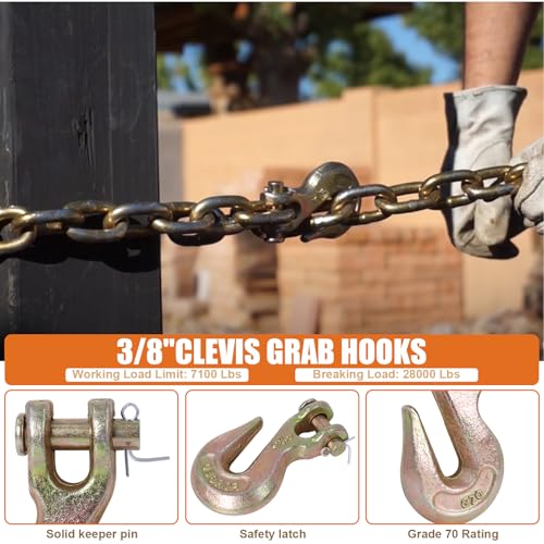 Image of 3 /8 inch Chain Hooks Grade 70, Heavy Duty Clevis Grab Hooks, 10 Pack | Forged Alloy Steel Tow Hook with 7,100 lbs WLL 28,000 lbs Break Strength, Zinc-Plated for Truck Trailer Tow Chain Transport