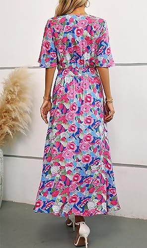 Image of Kormei Womens Short Sleeve Floral Maxi Dress High Low V-Neck Flowy Party Long Dresses