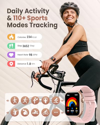 Image of Smart Watch for Android /iPhone, 5ATM Fitness Watches for Women with 110+ Sports Modes, Bluetooth Calls /Messages /App Notifications, Health Monitor Blood Pressure /Heart Rate /SpO2 /Sleep, Gifts for Women