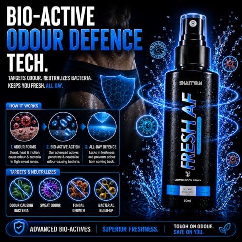 Image of Fresh AF Men's Hygiene Spray for Intimate & Lower Body Odour Control - 750 Sprays | Barely There Anti-Bacterial, pH Balanced with Aloe Vera | Pre Workout & Post Gym Freshness Spray | Sweat Protection (Unholy Water)
