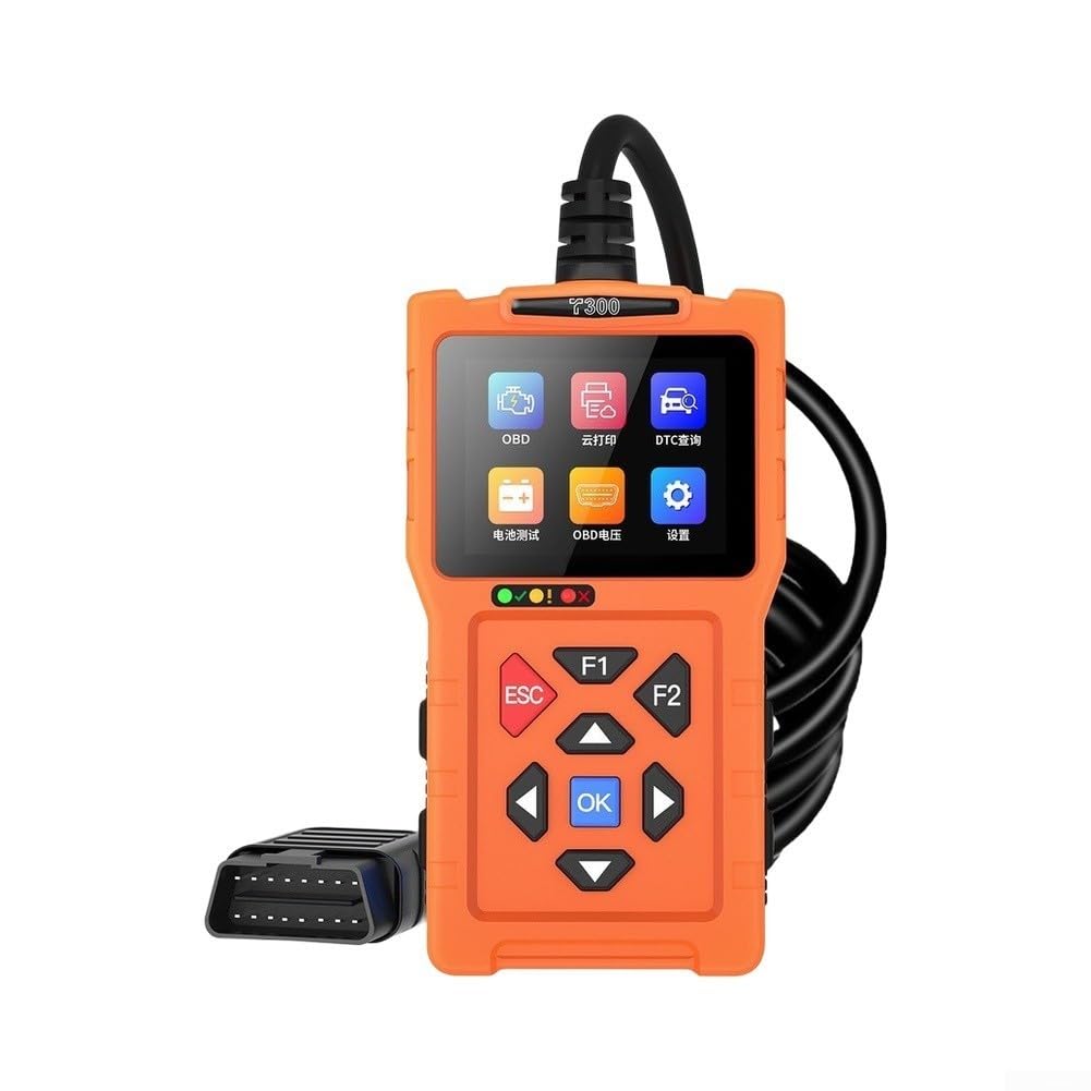 T300 für obd2 Diagnosegerät mit Batterietest Funktion für obd2 Codeleser Scanner für Motorfehler und KFZ Auslesegerät mit 2.8 Zoll TFT Farbdisplay Diagnosewerkzeug für OBDII Protokoll und (orange)