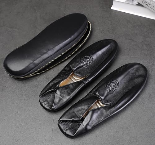 Santimon Men's Slip-On Leather Loafers with Unique Skull Design – Foldable Dress Summer Shoes with Travel Case, Flats for Formal & Casual Occasions4