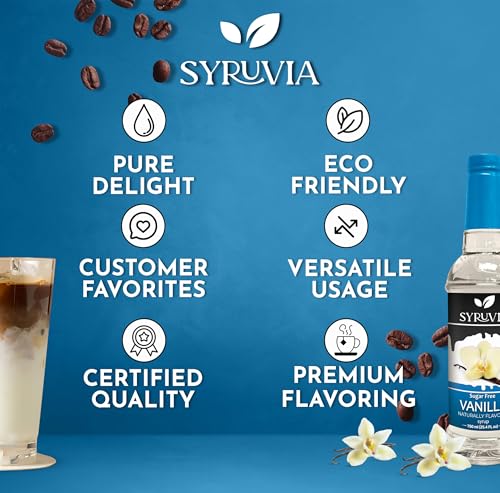 Syruvia Sugar-Free Vanilla & Sugar-Free Caramel Syrup - 25.4 fl oz. Premium Coffee Flavoring Syrup. Kosher, and Gluten-Free. Perfect for Enhancing Drinks, Sodas, Shakes, Desserts, and More. - image 6