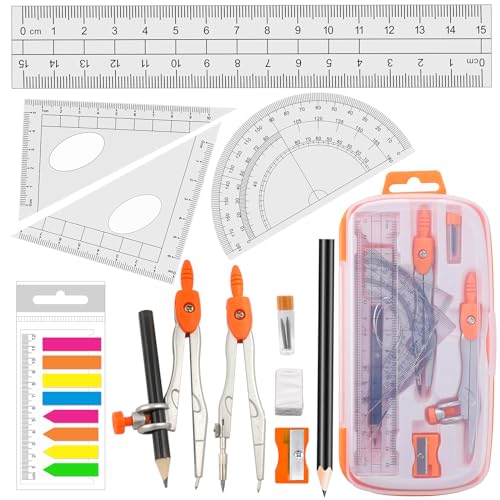 Akuoly Geometrie Zirkel Set Akuoly Schulzirkel Geometriezirkel Mathematik mit 2pcs Zirkel, 2pcs Geodreieck, 15cm Lineal und Winkelmesser, Mathe-Geometrie-Set School Compass Akuoly Geometrie Zirkel Set Akuoly Schulzirkel Geometriezirkel Mathematik mit 2pcs Zirkel, 2pcs Geodreieck, 15cm Lineal und Winkelmesser, Mathe-Geometrie-Set School Compass