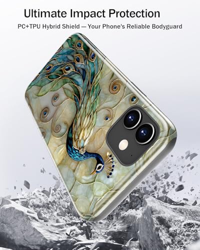 Image of Goodon for iPhone 12 Mini Case Cute - Wireless Charging Compatible - Dual-Layer Hard Shell + Silicone Cover - Protective Phone Case with Trendy Designs for Women - Peacock and Flower