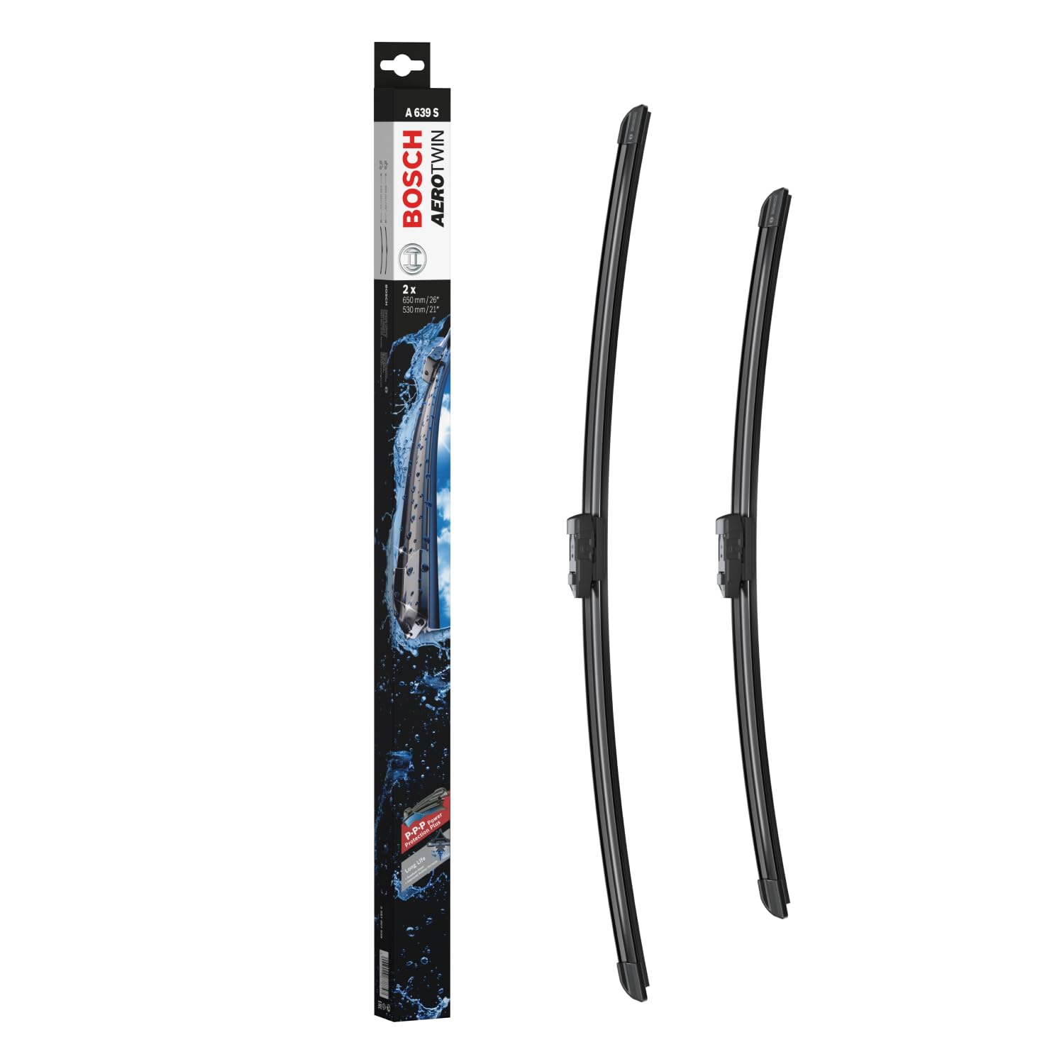 Bosch Aerotwin A 639 S - Front Windscreen Wipers - Set of 2 Replacement Blades - Comes with Pre-assembled Adapter - 2 Blades, 650mm/530mm - Only for right-hand drive (UK)
