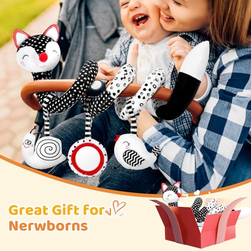 Image of FATI Car Seat Toys for Babies, Hanging Toys for Newborns, Black and White High Contrast Toy for Baby, Spiral Stroller Toys for 0-12 Months Baby - Ideal Gift