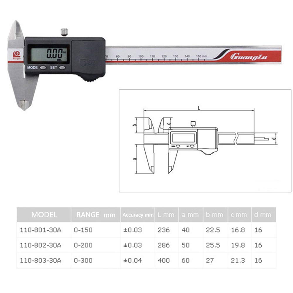 AKT Schieblehre, Messschieber Digitale LCD 150/200/300 mm avec Réinitialiser/Commutateur Unité Impériale Métrique, Outil de Mesure de Haute Précision