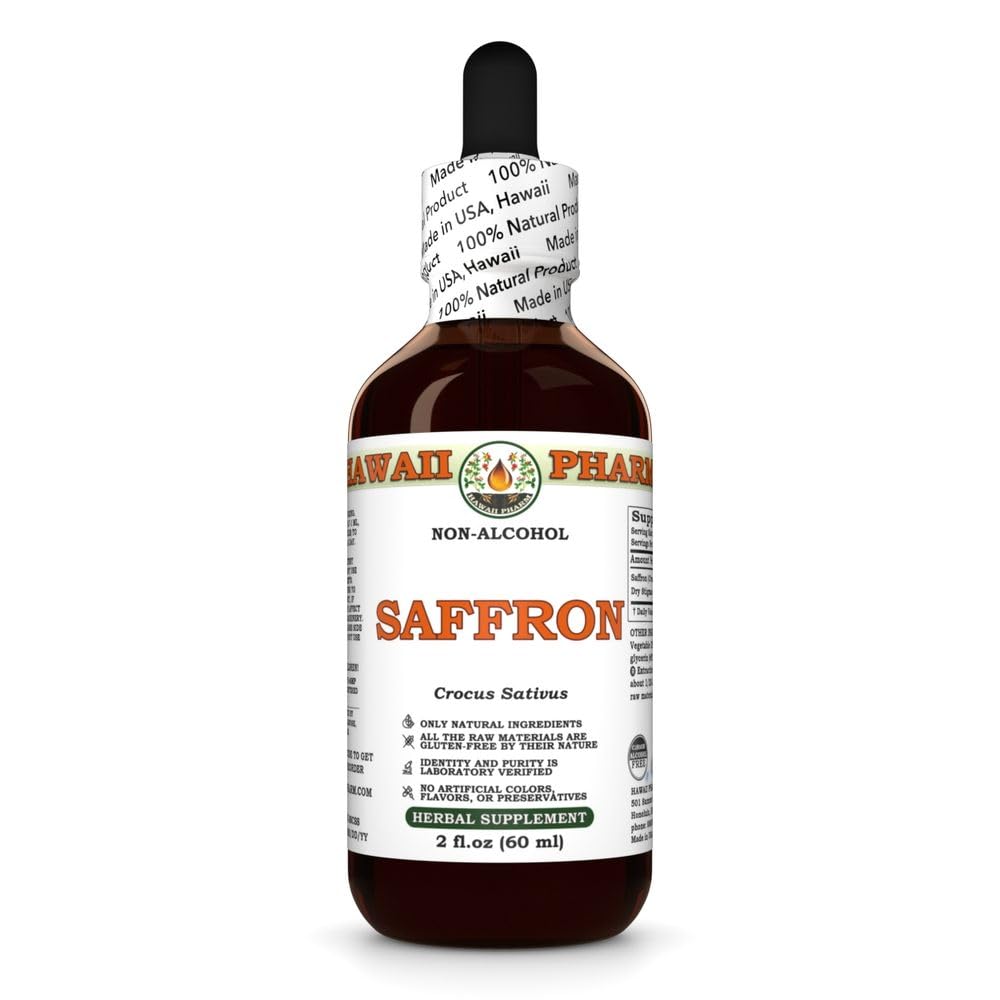 Hawaii Pharm Saffron Alcohol-Free Liquid Extract, Professional Grade, Small Batch Crafted Saffron (Crocus Sativus) Dried Stigmas Glycerite Natural