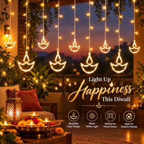 One94Store 12 Diya Curtain String LED Lights – 3 WW Diya Curtain - Image 4