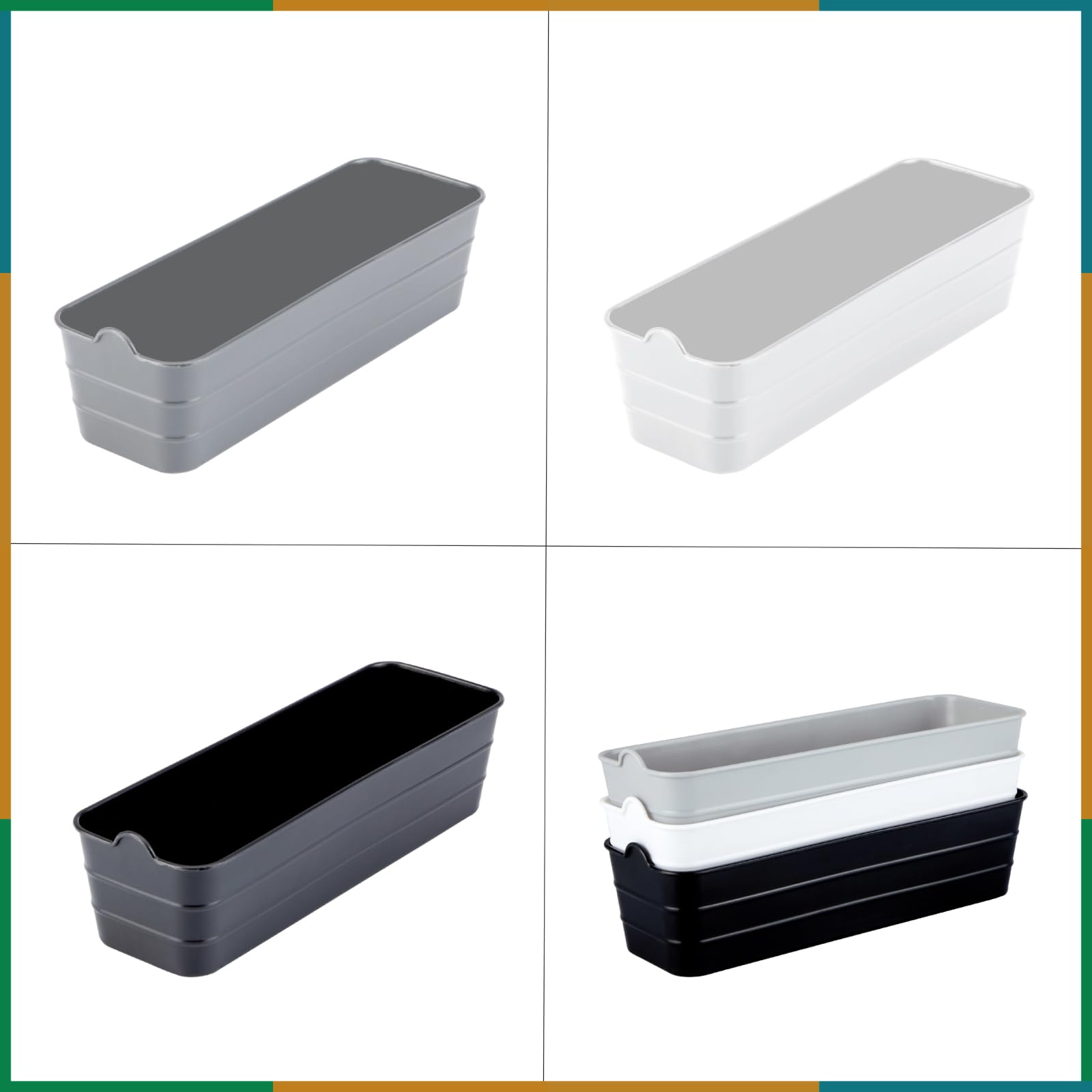KOLORR Unbreakable Flexi Tray Narrow- Black, White, Grey (Pack of 6) | Bathroom Organiser | Desk Organizers for Staitionary Jwellery Tool Cabinet for Bedroom or Washroom Kitchen Office 3