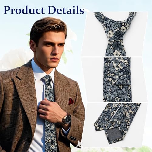 Image of Floral Ties Skinny Tie for Men, Cotton Mens Neckties for Weddings | 2.56'', floral, slim, soft and comfortable, men's neckties for casual, business, party, daily, dating