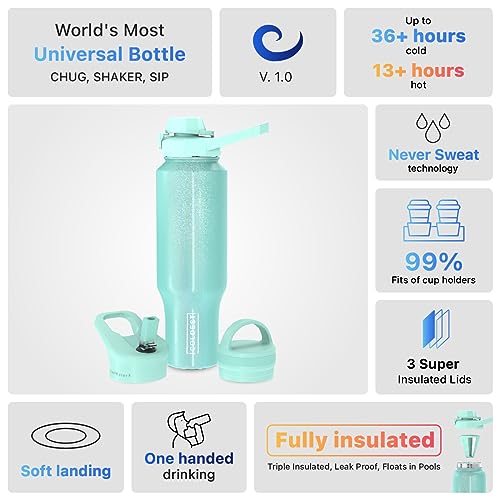 Coldest Sports Water Bottle - 3 Lids (Chug Lid, Straw Lid, Handle Lid) Tumbler with Handle on Lid Water Bottles Cup Vacuum Insulated Stainless Steel, Fits Cirkul Lid (46 oz, Astronaut Green Glitter) 6 Coldest Sports Water Bottle - 3 Lids (Chug Lid, Straw Lid, Handle Lid) Tumbler with Handle on Lid Water Bottles Cup Vacuum Insulated Stainless Steel, Fits Cirkul Lid (46 oz, Astronaut Green Glitter) - Image 4
