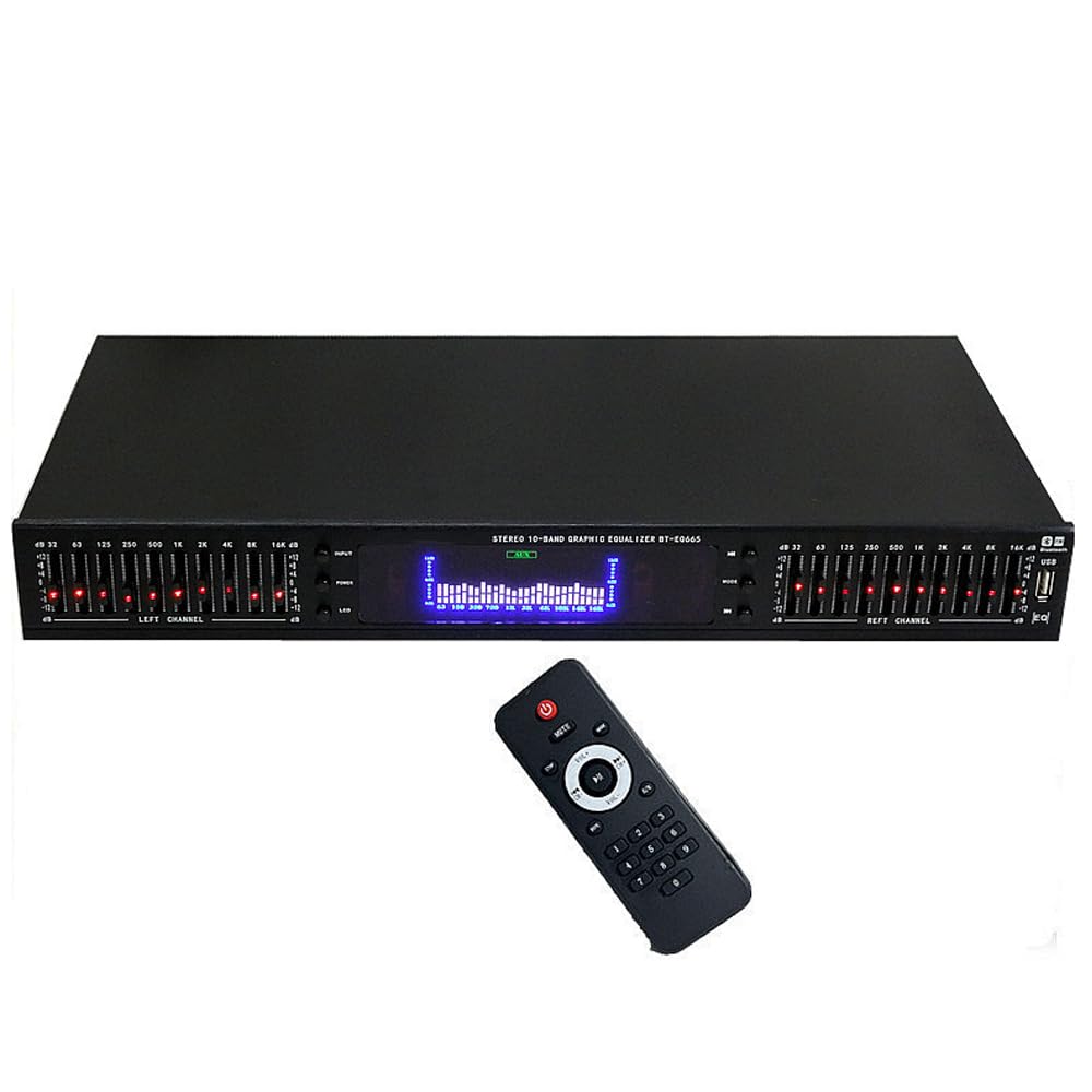 Ecualizador de audio digital de 20 bandas con control remoto, conectividad Bluetooth/USB, pantalla de espectro LED para grabación de estudio y mejora de sonido en vivo