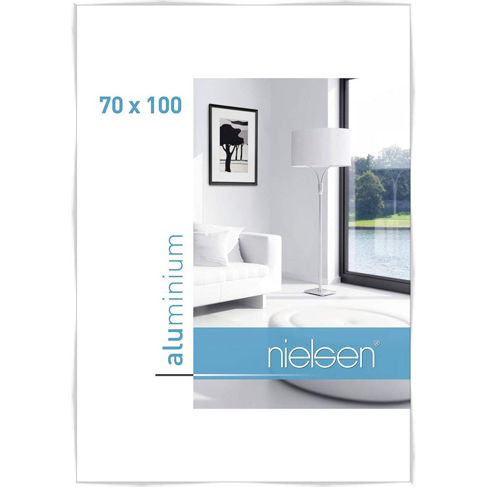 nielsen C2 Aluminium Picture Frame - Polished White 70x100cm - with Float Glass and Easy Push-Turn Clips