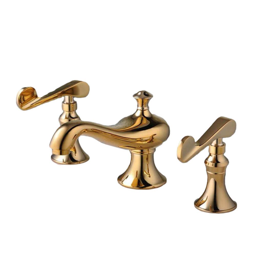 Robinet de lavabo en laiton doré à 3 trous pour une salle de bain de luxe