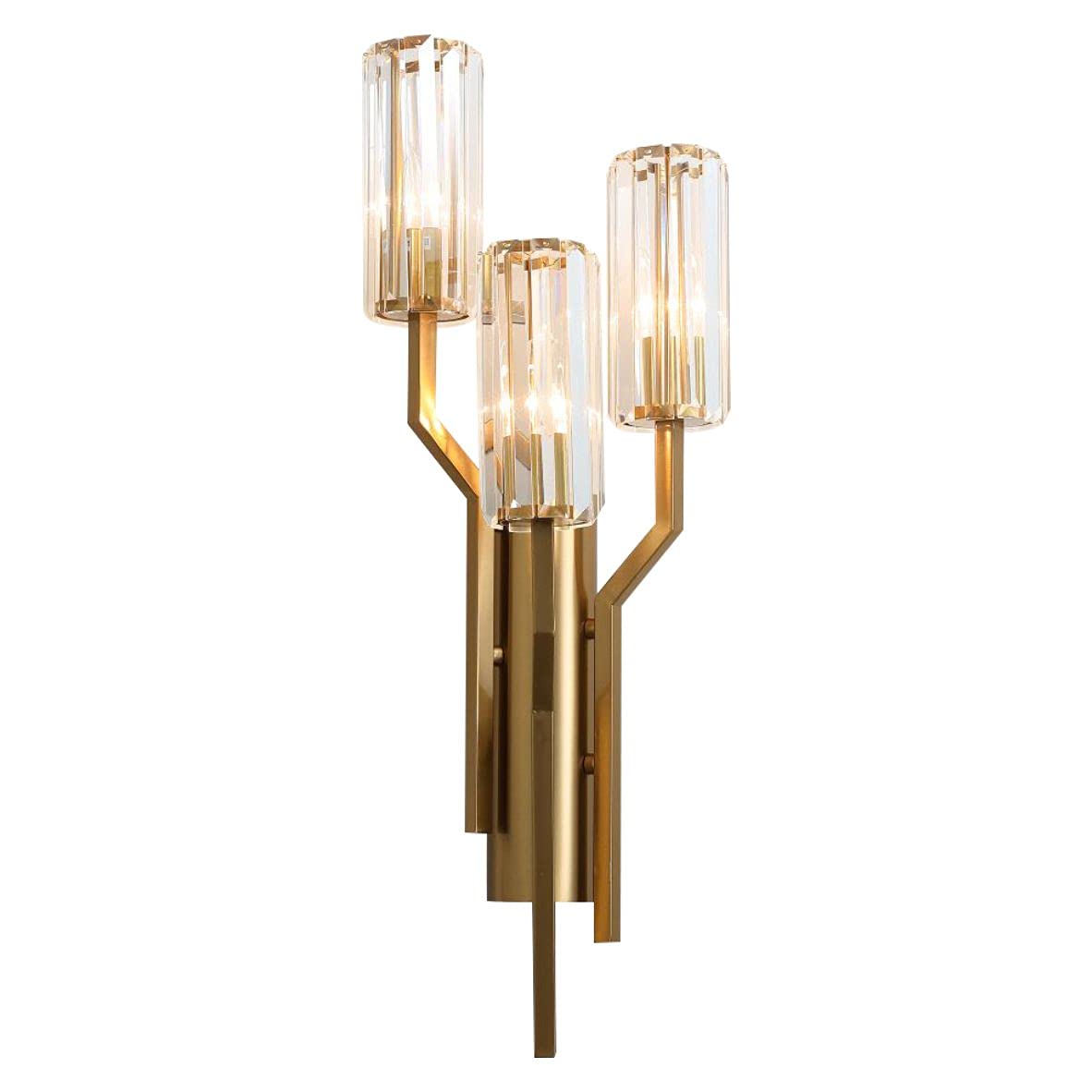 SMCCYYSD Luxury Crystal Wall Lamp Modern Gold 2 Light Elegant Sconce for Bedroom Bathroom Living Room Hallway Bedside Night (3 Lights)