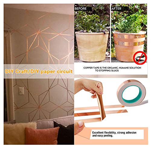 Smalloo 2pack 0.12in×66ft Double-Sided Conductive Copper Foil Tape with Adhesive for Guitar and EMI Shielding, Slug Repellent, Crafts, Electrical Repairs, Grounding - Thumbnail 2