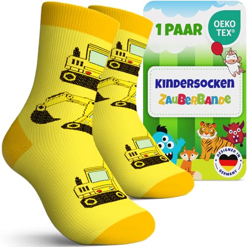 Zauberbande Kindersocken Jungen - 1 Paar / 23-26 - Socken Kinder Jungs, aus Baumwolle mit Bagger Motiven, atmungsaktiv - Kinder...