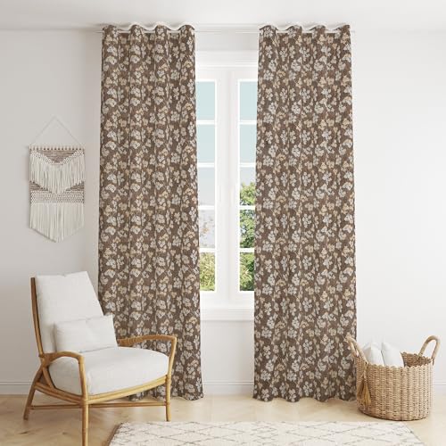 Image of Floral Printed Home Decor Curtains for Living Room, Bedroom Doors and Windows Panel, Parda, Eyelets Hanging, Coffee, 4 x 7 Feet, Pack of 2