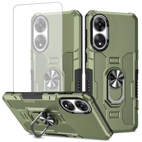 Ueokeird Case for Oppo A78 4G, CPH2565, Heavy Duty Protection with Tempered Glass Screen Protector, Military Grade Cover for Oppo A78 4G Green
