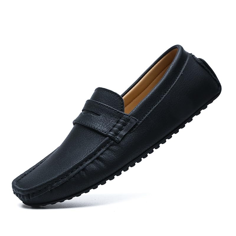 Mens Loafers Square Toe PU Leather Penny Driving Loafers Anti-Slip Flat Heel Comfortable Casual Wedding Slip-on
