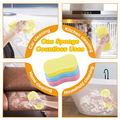 REGUICORP Car Wash Sponge, 6PCS Car Sponge Measuring 8.7 x 4.3 x 2.4 Inches, Specialized for Cleaning, Large Sponge are Suitable for Kitchen, Bathroom, Living Room, Garage, Etc