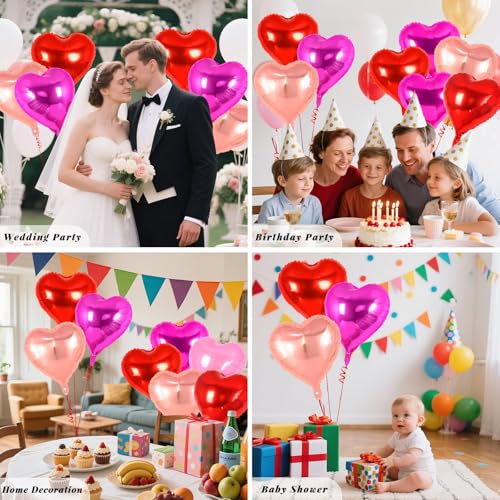 Image of 12 Pcs Colorful Heart Balloons,18 Inch Heart Foil Balloons Love Balloon Valentine Balloon for Birthday Party Wedding Engagement Party Baby Shower Valentine Day Decorations
