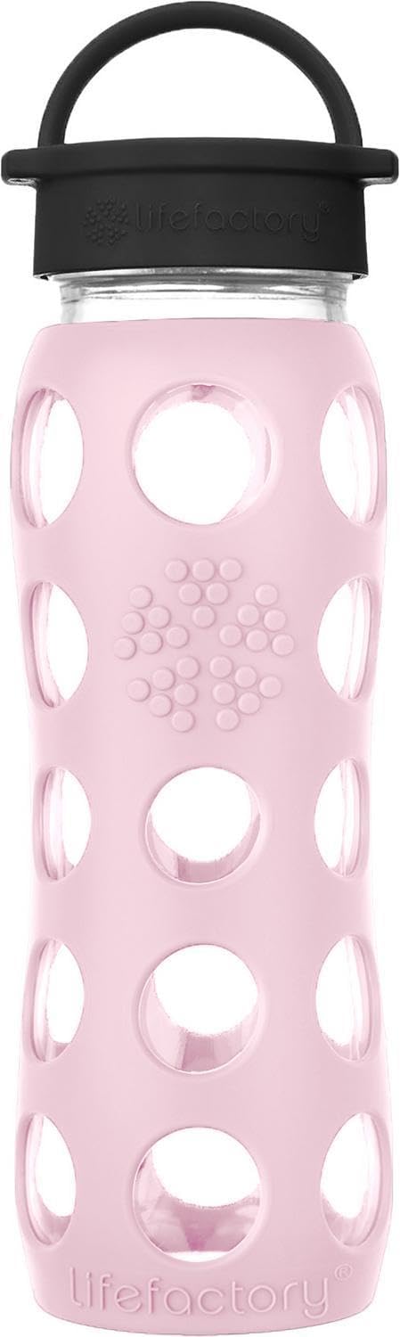 Lifefactory 22oz Glass Water Bottle with Classic Chug Cap, Desert Rose