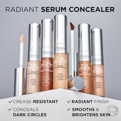 L'Oréal Paris Concealer, True Match Radiant Serum Concealer for Face, with 1.5 Percent Hyaluronic Acid and Caffeine, Reduce the Appearance of Dark Circles and Fine Lines, Shade 1.5N - Image 4