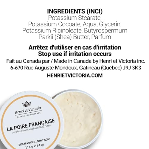 Henri et Victoria Traditional Shaving Soap For Men | La Poire Française Fragrance | Smooth Shave, Lathers Up Nicely, Long-Lasting Scent | Canadian Made by Skilled Artisan 114 g (4 oz) - Image 3