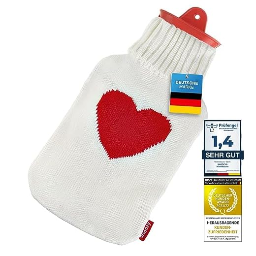 Bolsa de agua caliente Snoozy® con funda suave y mimosa XXL con 2 litros de volumen para un calor duradero; 100% caucho natural. (corazón)