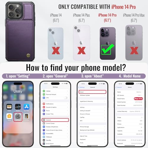 Image of Vinich for iPhone 14 Pro Wallet Case with Card Holder, RFID Blocking Credit Slots Kickstand Shockproof Phone Cover Fit for iPhone 14 Pro 6.1 inch Purple