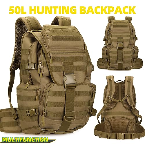 KXBUNQD Militärischer taktischer Rucksack, 50 l, Wandern, wasserdicht, groß, Militärrucksack, 3-Tage-Rucksack, Molle-Tasche, Khaki, 50L… – Ansicht 5