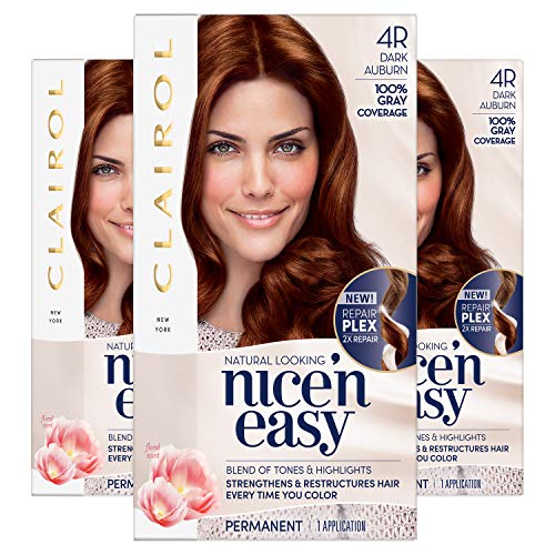 Clairol Nice'n Easy Permanent Hair Color, 4R Dark Auburn, 3 Count