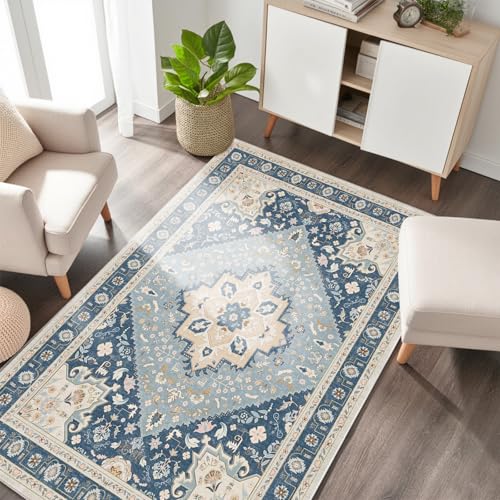 HiChiclife Tappeto per camera da letto, colore blu, 80 x 150 cm, antiscivolo e lavabile, stile orientale vintage, corridoio e soggiorno, morbido e resistente