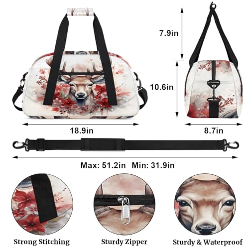 Sports Duffle Bags Travel Duffle Bag Gym Bag Wild Reindeer Elk Weekender Travel Bag Waterproof Overnight Bag Carry On Travel Tote Bag Dance Bags3