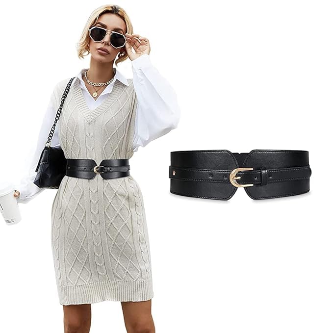 VALIDO Broad Belt for Women Stretchy Corset Belt Black Belt for Women Dress Stylish PU Leather Fashion Punk Wide Waist Belt for Blazer Blouse Dress Ladies (Multicolor)-image-31