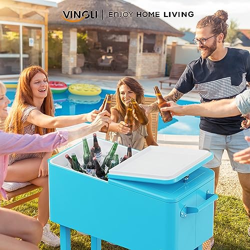 Image of VINGLI Rolling Ice Chest, Portable Patio Party Bar Drink Cooler Cart, with Shelf, Beverage Pool with Bottle Opener