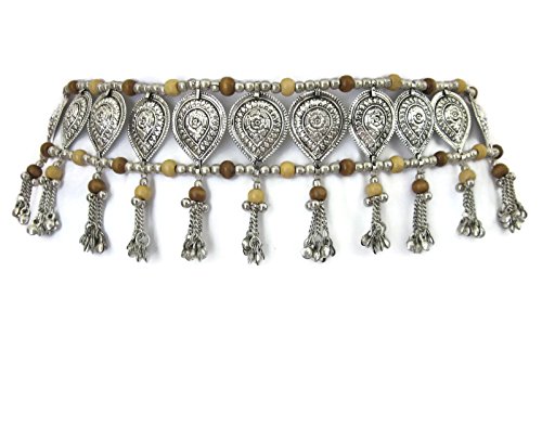 Womens Fashion Sash Belt | Bohemian Gypsy Hippie Music Festival Kuchi Tribal Belly Dance Style | Handcrafted Teardrop Medallions Wood Beads Metal Chain Tassels Boho Wedding Hip Waist Novelty Accessory