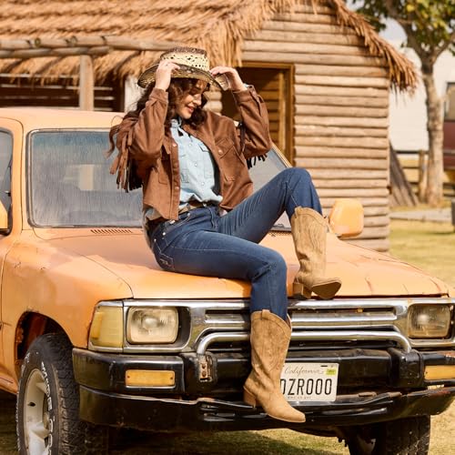Image of IUV Cowboy Boots For Women Western Cowgirl Boots with Chunky Heel Mid Calf Snip Toe Ideal for low insteps