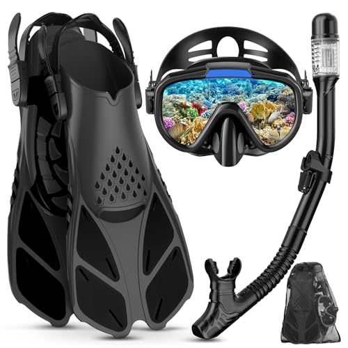 Lealinga Snorkel Set Adult with Flippers, Anti-Fog Diving Se