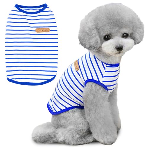 Voarge T-Shirt à Rayures pour Chien, vêtements en Coton Doux pour Chiot, débardeur pour Animal Domestique (Bleu, M)