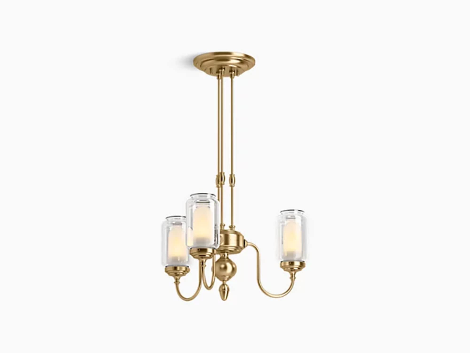 KOHLER Artifacts Chandelier Light Fixture, Three Chandelier Lighting, Adjustable Hanging Length, 3 Light - 3 Cords, Modern Brushed Gold