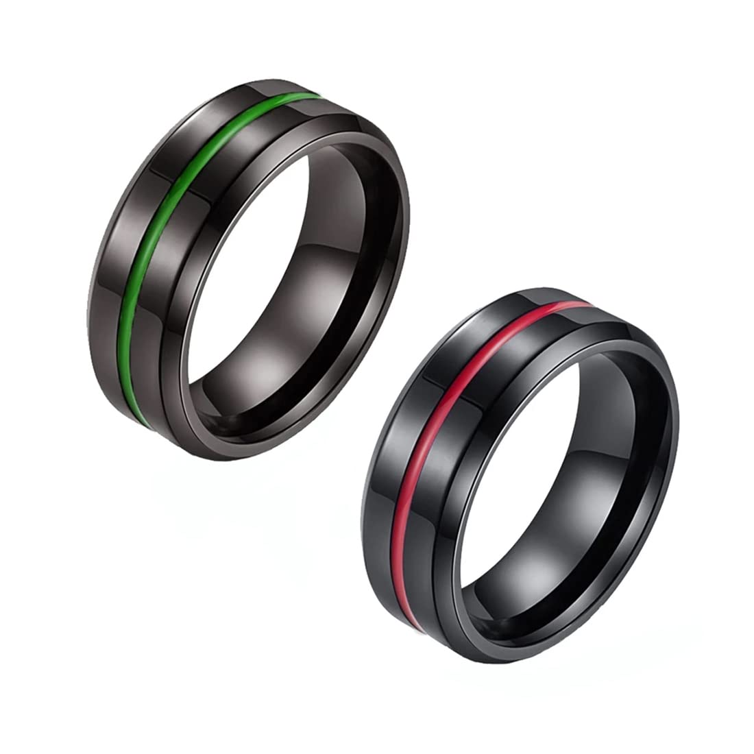yellow chimes Rings for Men 2 Pcs Combo Rings Stainless Steel Rings Black Toned Grooved Center Band Rings for Men and Boys.-picture-56