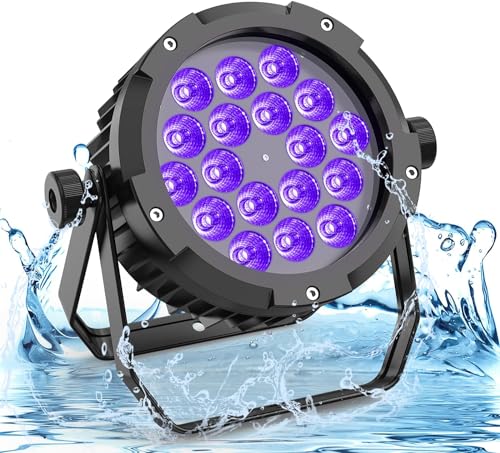 PUZILOZA Impermeable Par LED RGBWA+UV 6 en 1, 18 LED Luz de Escenario con DMX 6/10CH y Efecto Estroboscópico, Focos para Fiestas, Discoteca, Bodas, Bar, Casa, Piscina